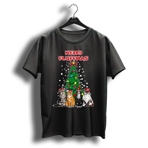 Merry Fluffmas Cats Christmas Tree With Santa Hats T Shirt 1 t shirt 1
