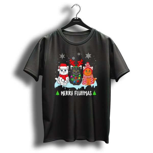 Merry Fluffmas Cute Cat Kittens In Christmas Hats Snowflakes T Shirt 1 t shirt 1