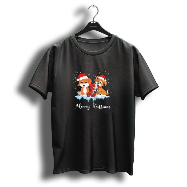 Merry Fluffmas Dogs Christmas Santa Hats Snowflake Scene T Shirt 1 t shirt 1