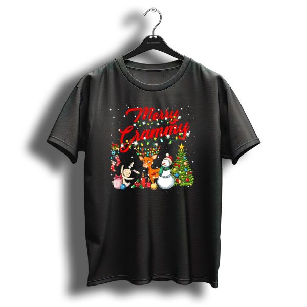 Merry Grammy Reindeer Snowman Christmas Tree Lights Holiday Scene T Shirt 1 t shirt 1