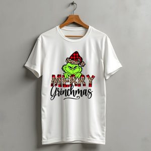 Merry Grinchmas Red Plaid And Leopard Print Christmas Grinch T-Shirt