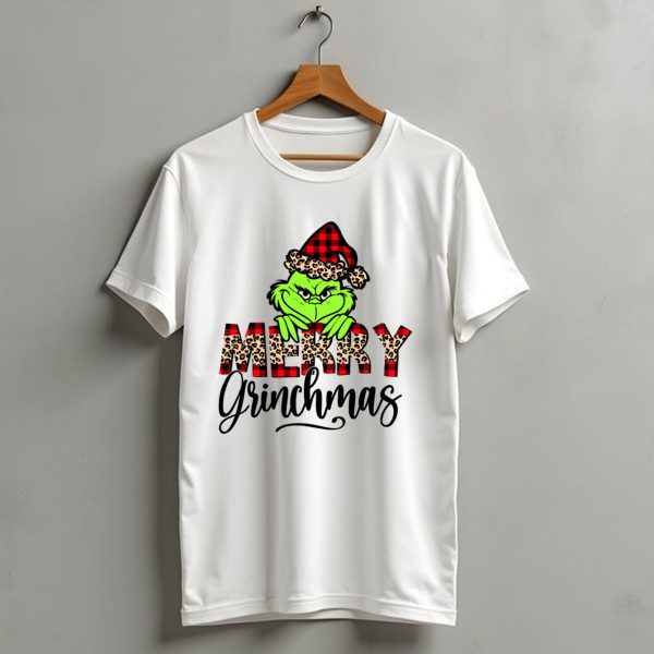 Merry Grinchmas Red Plaid And Leopard Print Christmas Grinch T Shirt 1 t shirt 1