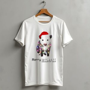 Merry Hissmas Opossum Santa Hat Christmas Lights T Shirt