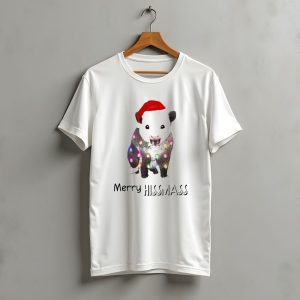 Merry Hissmas Opossum Santa Hat Christmas Lights T-Shirt