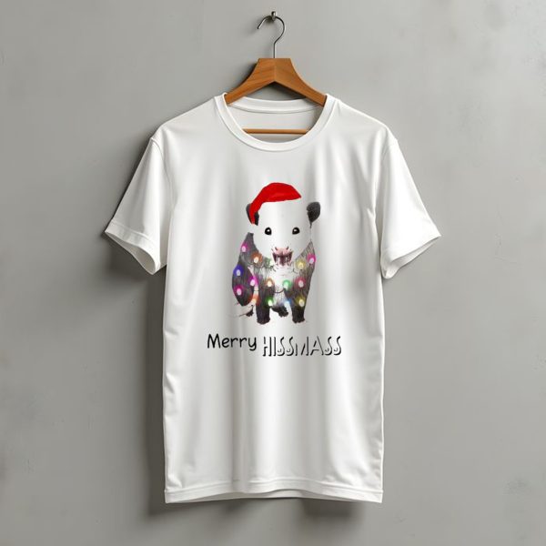 Merry Hissmas Opossum Santa Hat Christmas Lights T Shirt t shirt 1