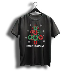 Merry Horsemas Horseshoe Christmas Tree Snowflakes Animal Lover T-Shirt