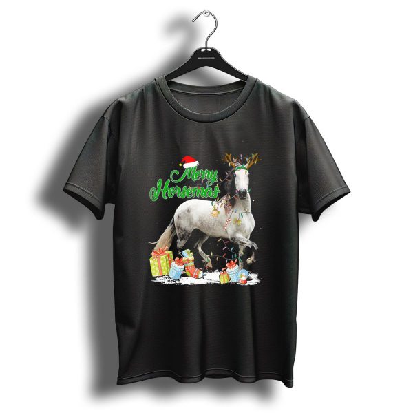 Merry Horsemas With Christmas Lights And Gifts For Horse Lovers T Shirt 1 t shirt 1