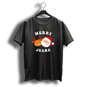 Merry Juana Christmas Santa And Reindeer Smoking Holiday Fun T Shirt