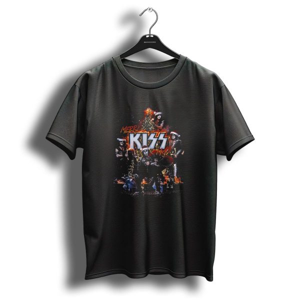 Merry Kissmas Kiss Christmas Band Members With Santa Hats And Christmas Tree T Shirt 1 t shirt 1