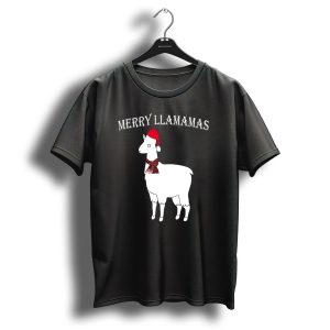 Merry Llamamas Christmas Llama Santa Hat Scarf T Shirt 1