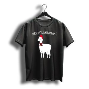 Merry Llamamas Christmas Llama Santa Hat Scarf T-Shirt