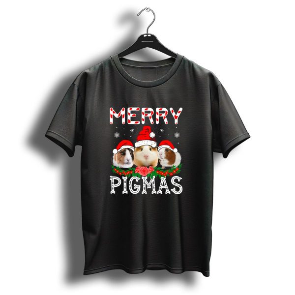 Merry Pigmas Christmas Guinea Pigs With Santa Hats And Snowflakes T Shirt 1 t shirt 1