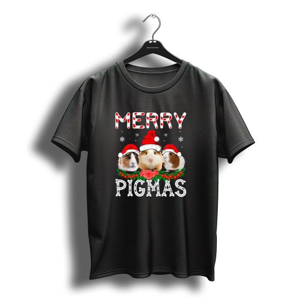 Merry Pigmas Christmas Guinea Pigs With Santa Hats And Snowflakes T Shirt t shirt 1