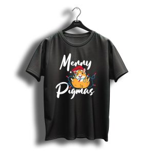Merry Pigmas Santa Hat Guinea Pig With Christmas Lights T-Shirt