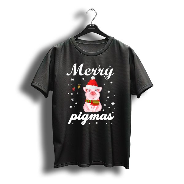 Merry Pigmas Santa Pig With Christmas Lights And Snowflakes T Shirt t shirt 1