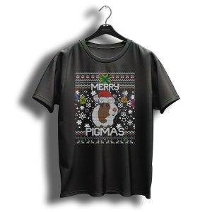 Merry Pigmas Ugly Christmas Humor With Santa Hat Guinea Pig And Snowflakes T Shirt