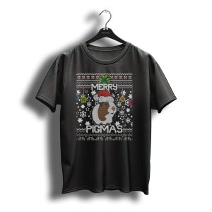 Merry Pigmas Ugly Christmas Humor With Santa Hat Guinea Pig And Snowflakes T-Shirt