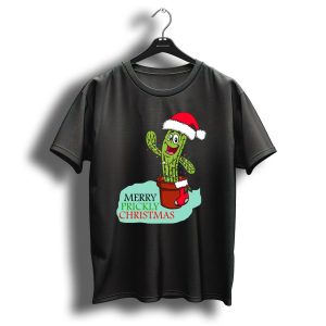 Merry Prickly Christmas Cactus With Santa Hat And Festive Pot T Shirt