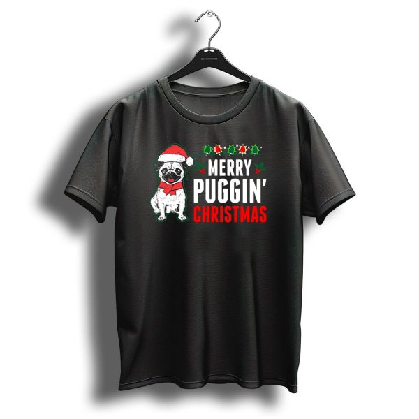 Merry Puggin Christmas Pug Santa Hat Holly Berries T Shirt 1 t shirt 1