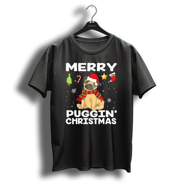 Merry Puggin Christmas Pug With Santa Hat And Holiday Decorations T Shirt 1 t shirt 1