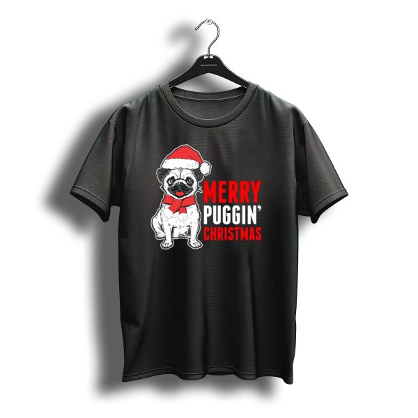 Merry Puggin Christmas Santa Hat Pug T Shirt t shirt 1