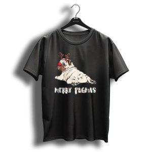 Merry Pugmas Christmas Reindeer Pug With Festive Lights For Dog Love T-Shirt