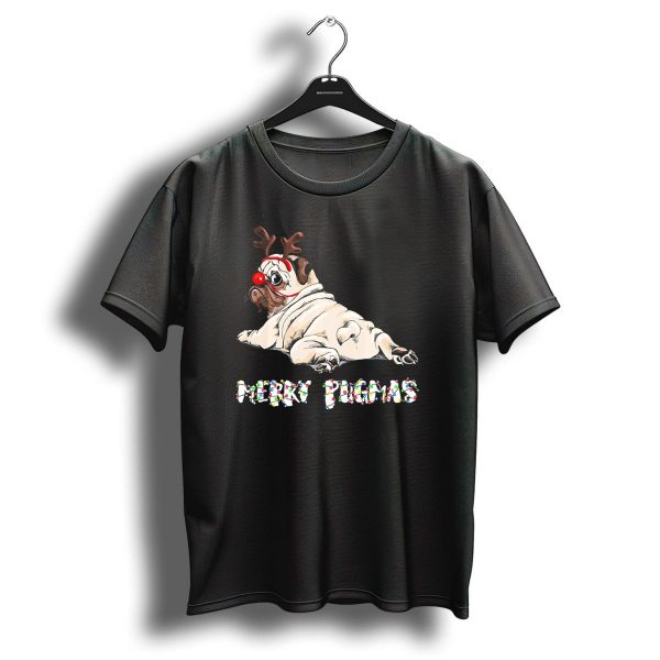 Merry Pugmas Christmas Reindeer Pug With Festive Lights For Dog Love T Shirt 1 t shirt 1