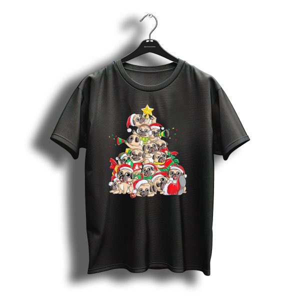 Merry Pugmas Christmas Tree With Pugs In Santa Hats T Shirt t shirt 1