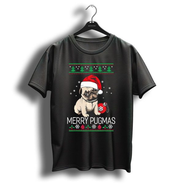 Merry Pugmas Pug In Santa Hat With Christmas Ornaments And Trees T Shirt 1 t shirt 1