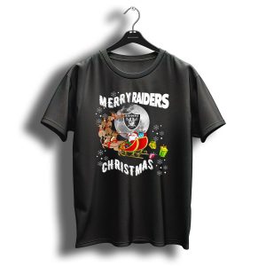 Merry Raiders Christmas Santa Sleigh Snowflakes Reindeer Presents T Shirt