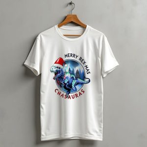 Merry Rex Mas Cnaauras Santa Hat Dinosaur Christmas Tree Forest T Shirt