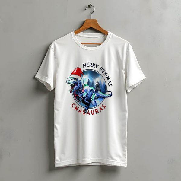 Merry Rex Mas Cnaauras Santa Hat Dinosaur Christmas Tree Forest T Shirt t shirt 1