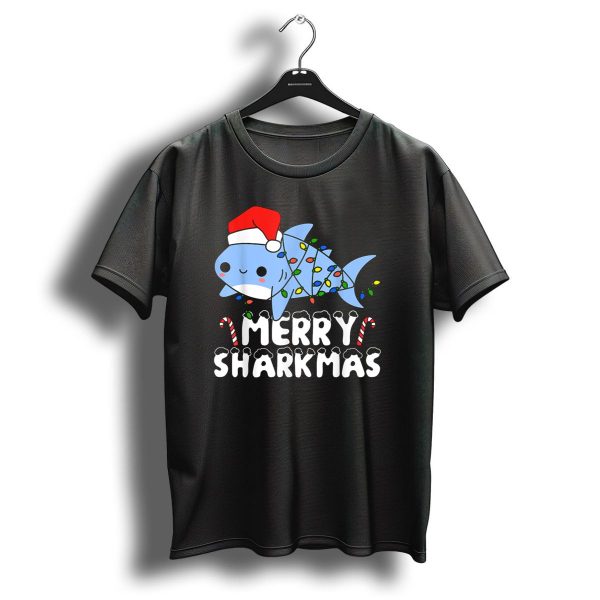 Merry Sharkmas Santa Shark Christmas Lights Boys T Shirt 1 t shirt 1