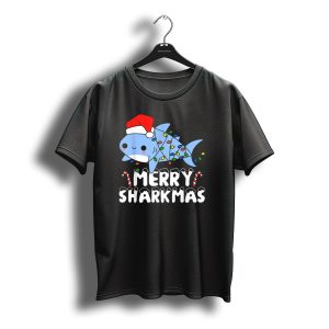 Merry Sharkmas Santa Shark Christmas Lights Boys T-Shirt