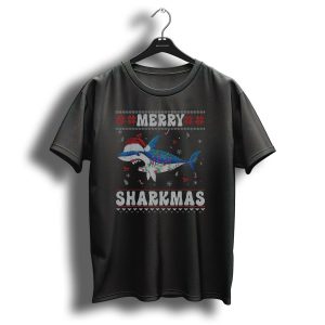 Merry Sharkmas Shark Santa Christmas Sweater Jaws Santa Hat T Shirt