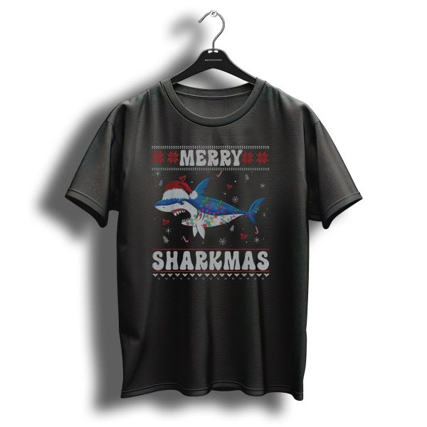 Merry Sharkmas Shark Santa Christmas Sweater Jaws Santa Hat T Shirt 1 t shirt 1