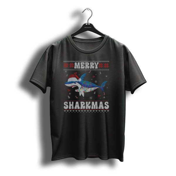 Merry Sharkmas Shark Santa Christmas Sweater Jaws Santa Hat T Shirt t shirt 1