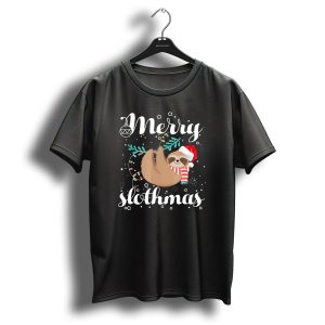 Merry Slothmas Christmas Sloth With Santa Hat And Scarf T Shirt