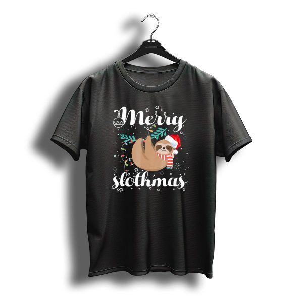 Merry Slothmas Christmas Sloth With Santa Hat And Scarf T Shirt t shirt 1