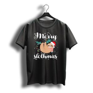 Merry Slothmas Santa Hat Lights Christmas Sloth T-Shirt