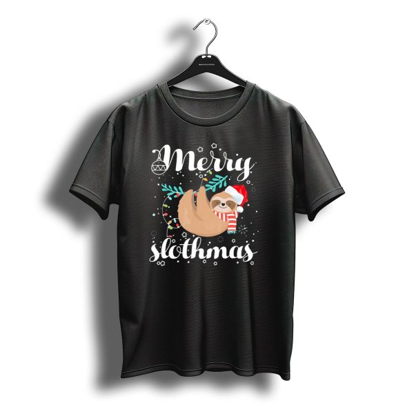 Merry Slothmas Santa Hat Lights Christmas Sloth T Shirt t shirt 1