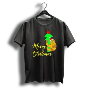 Merry Slothmas Santa Hat Sloth Hugging Christmas Tree T Shirt