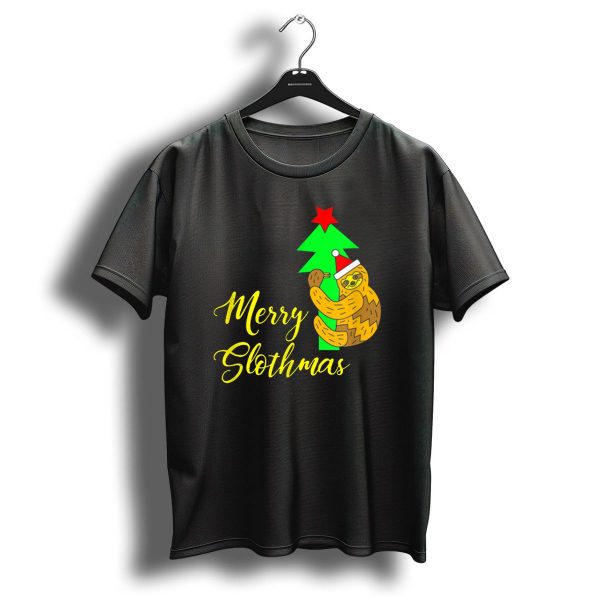 Merry Slothmas Santa Hat Sloth Hugging Christmas Tree T Shirt 1 t shirt 1