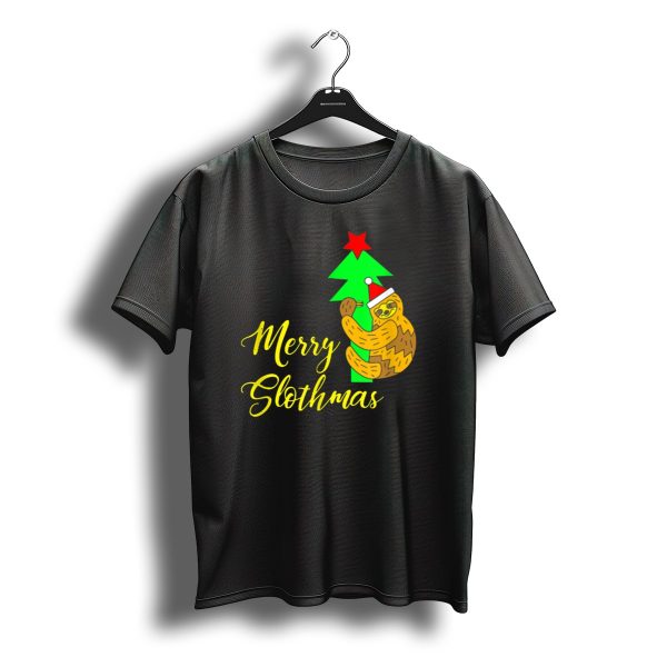 Merry Slothmas Santa Hat Sloth Hugging Christmas Tree T Shirt t shirt 1