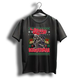 Merry Squatchmas Bigfoot Christmas Santa Hat Snowflakes Holiday T Shirt
