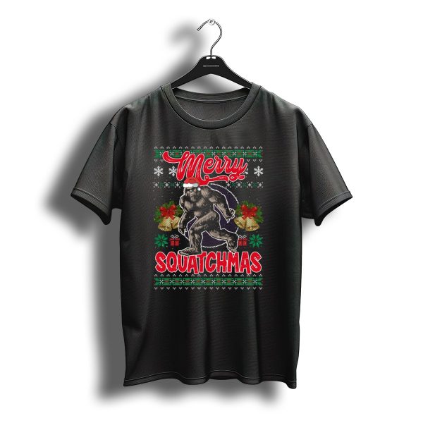 Merry Squatchmas Bigfoot Christmas Santa Hat Snowflakes Holiday T Shirt t shirt 1