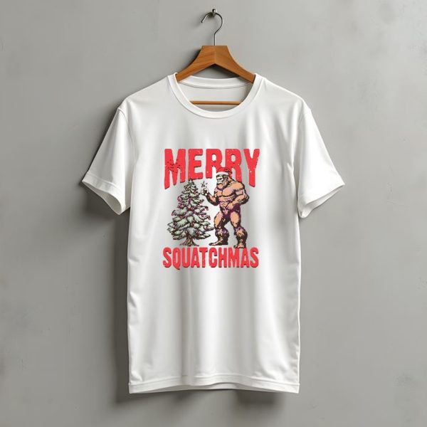 Merry Squatchmas Bigfoot Santa Hat Christmas Tree T Shirt t shirt 1