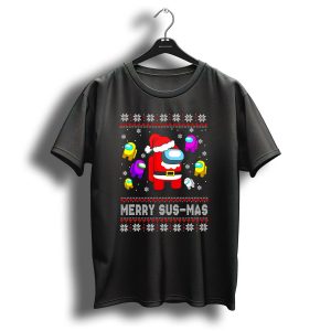Merry Sus Mas Funny Christmas Costume Among Us Game Crewmates T-Shirt