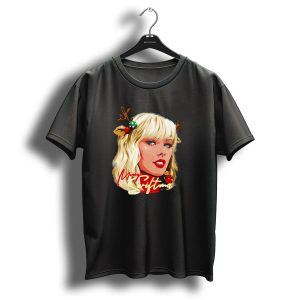Merry Swiftmas Christmas Reindeer Antlers Bluscious Red Lips Holiday T Shirt
