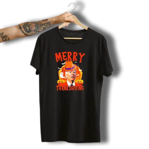 Merry Thanksgiving Joe Biden Halloween Pumpkins Ghosts And Bats T Shirt t shirt 1